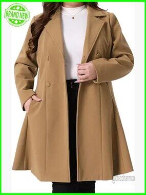 Plus Size A-Line Pea Coat with Notch Lapel and Pockets